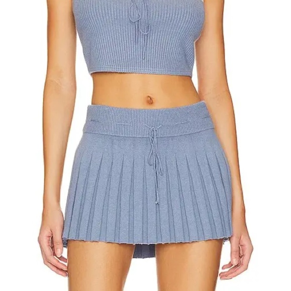 Danielle Guizio Cielo Pleated Knit Mini Skirt Denim Blue Small NWT